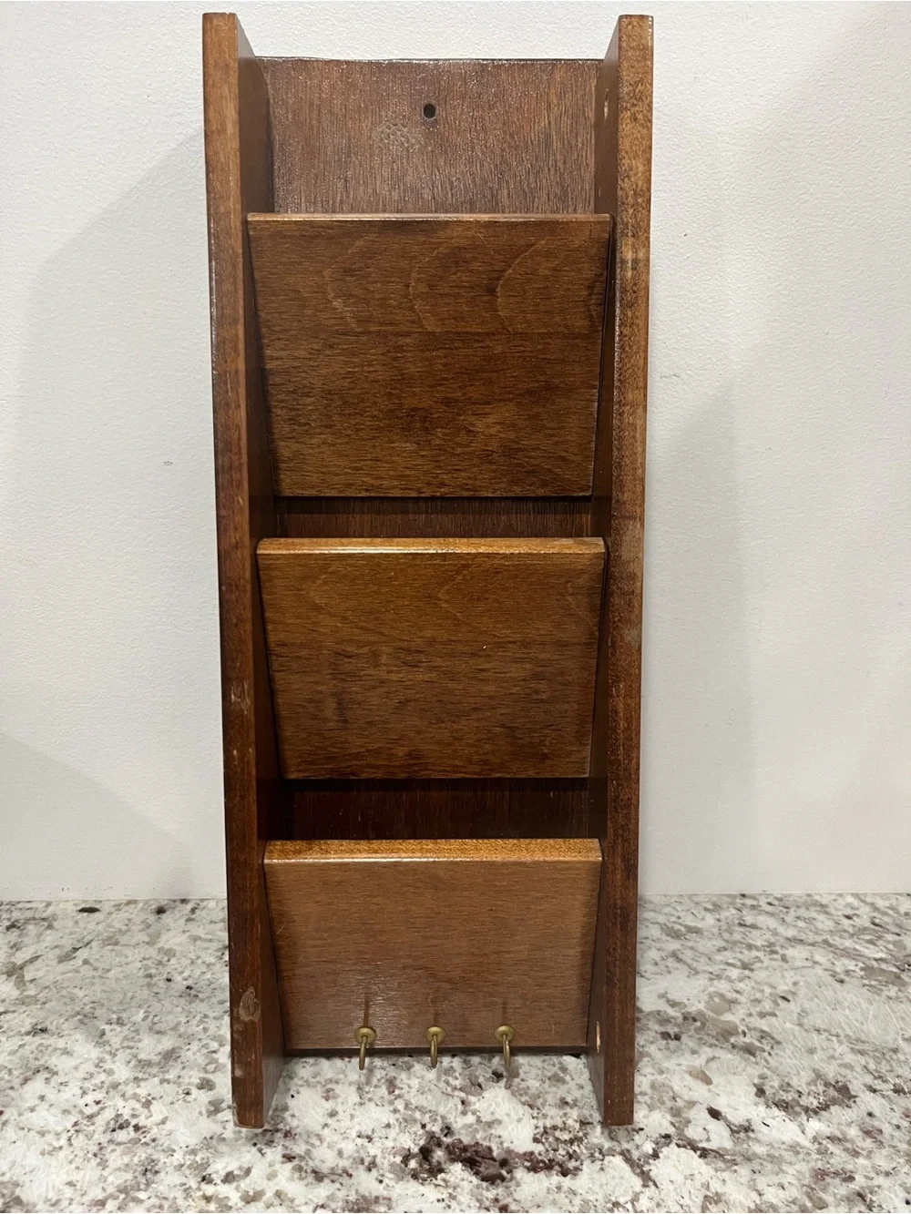 Vintage Wooden Mail Holder with Hooks | Rustic Farmhouse Cottagecore Decor